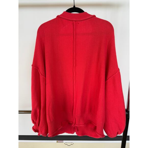 Pol Oversized Hot Pink Knit Cozy Chunky Cardigan Sweater Balloon Sleeve - Picture 8 of 9